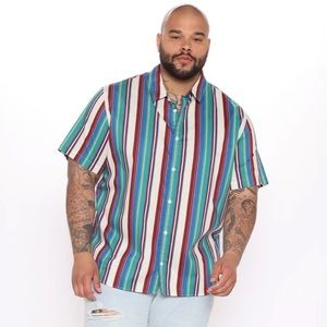 Fashion Nova 90s Vertical Multicolor Striped Short Sleeve Woven Top Size…